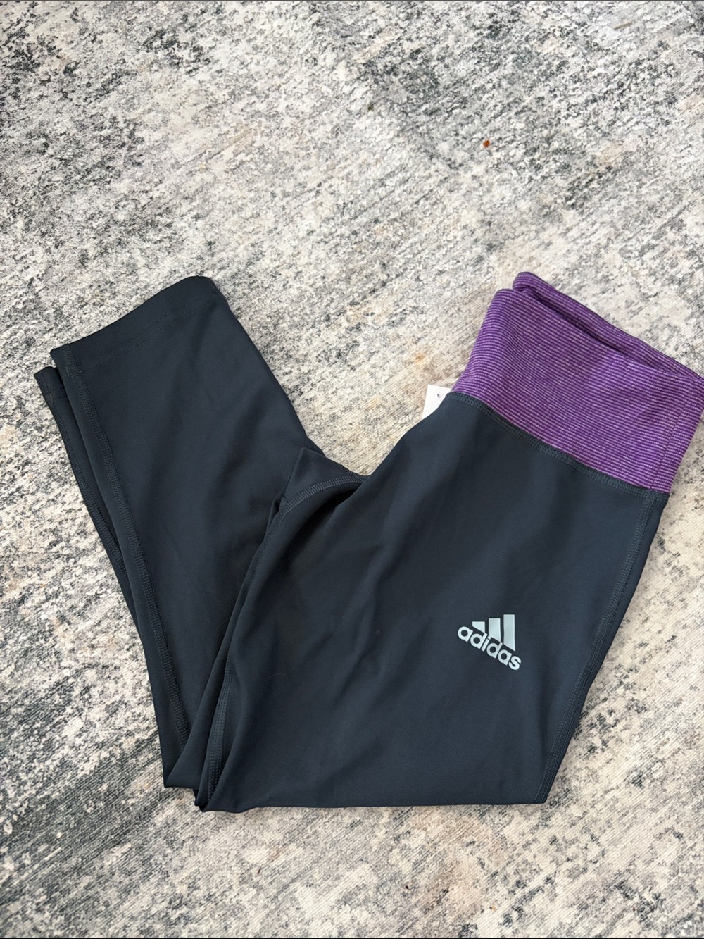 adidas Black Leggings with Purple Fold-Over Waistband